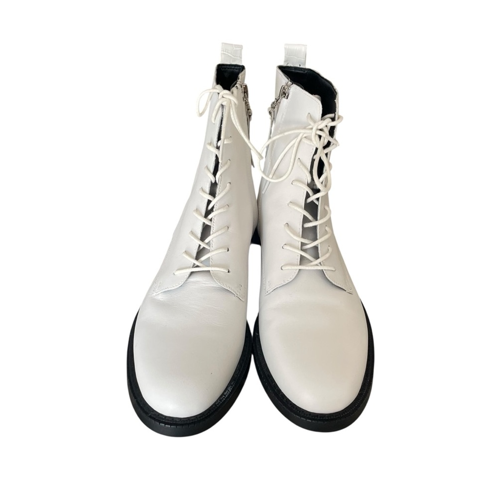Sam Edelman Nina Bright White Bally Leather Boot Combat Lace Up Zipper Closure 8